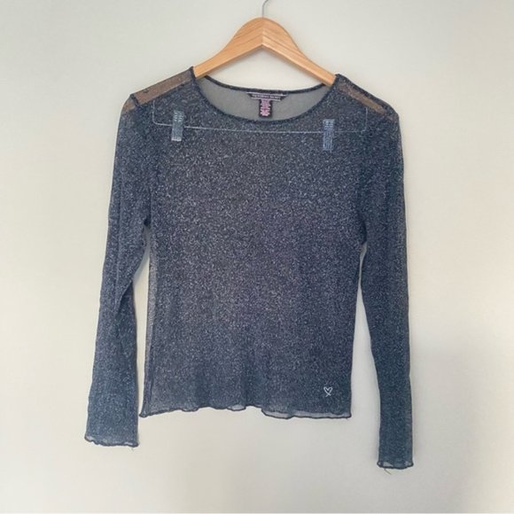 VICTORIAS SECRET Black Sheer Mesh Shine Glitter Shimmer Top - Picture 2 of 6